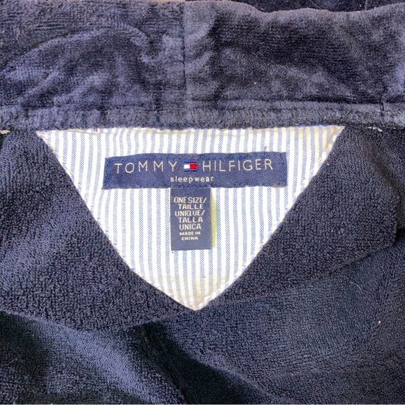 Tommy Hilfiger Unisex Sleepwear Heavy Terry One Size Robe Dark Blue 100% Cotton - Picture 7 of 16